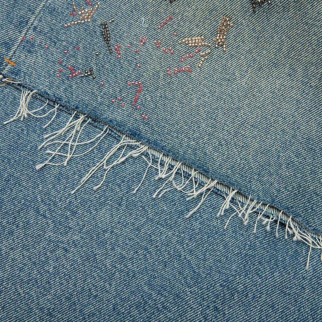 Beaded Splatter Denim Shorts - Mid Indigo