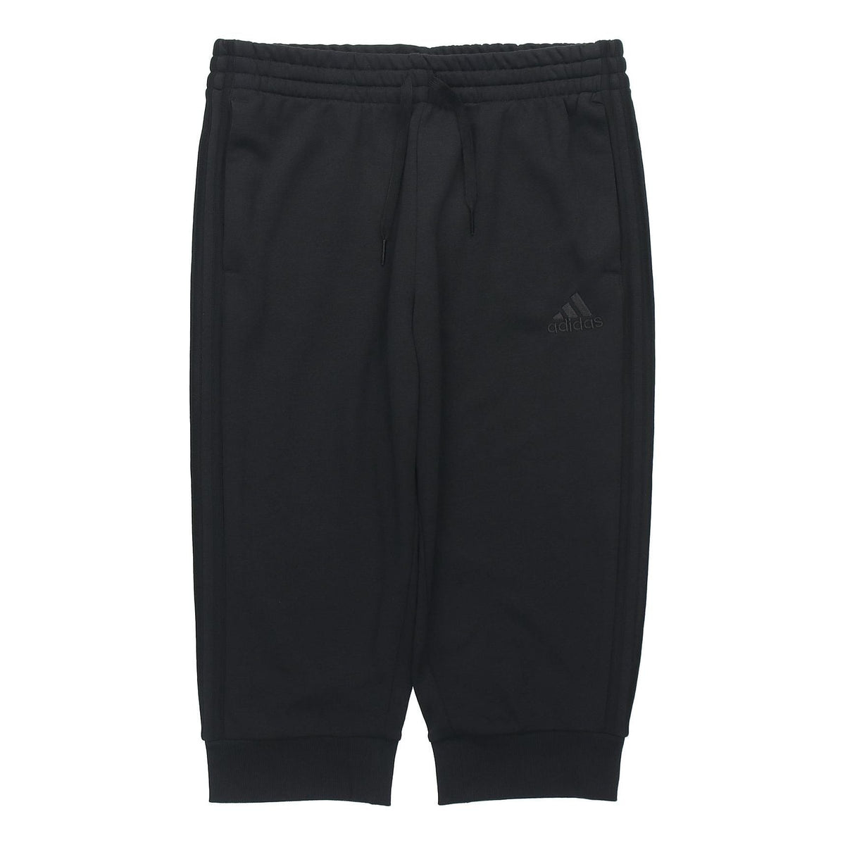adidas M 3s Ft Tc 34pt Embroidered Logo Stripe Knit Bundle Feet Cropped Pants Black GK8990