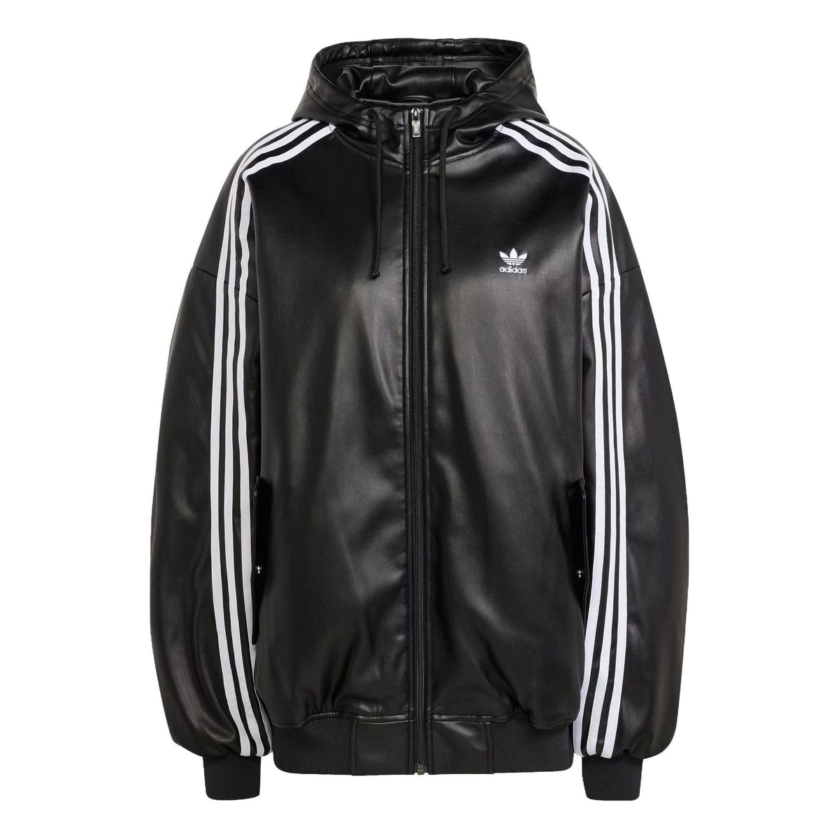 (WMNS) adidas Adilenium Oversized Faux Leather Jacket Asia Sizing 'Black White' IV9328