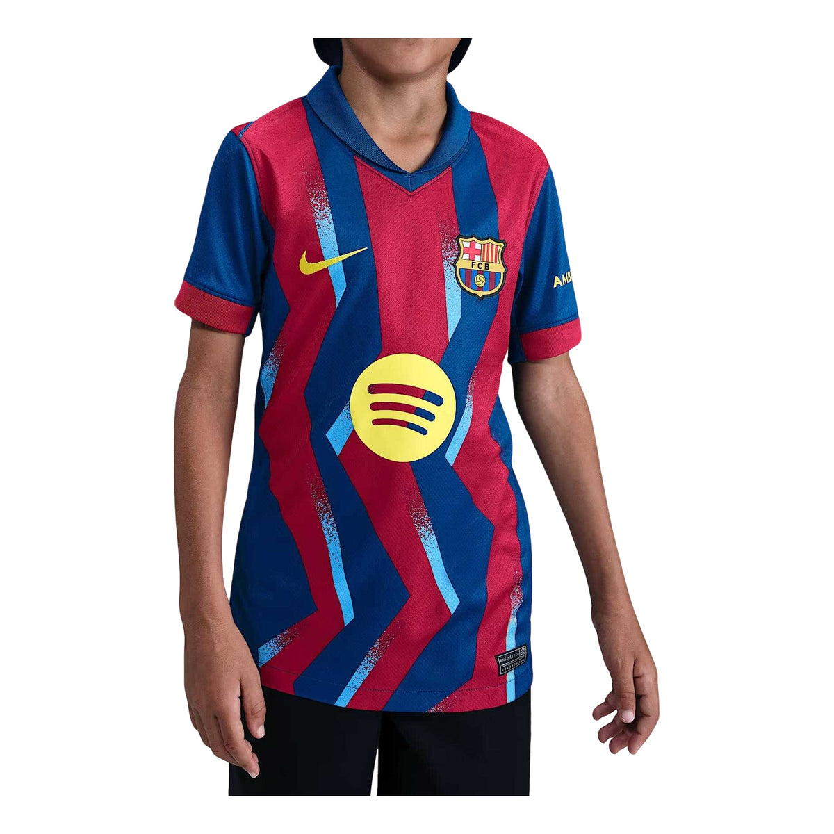(GS) Nike x FC Barcelona 2025/26 Stadium Fourth Dri-FIT Replica T-Shirt 'Gym Blue Salsa Red Opti Yellow' FZ1307-432