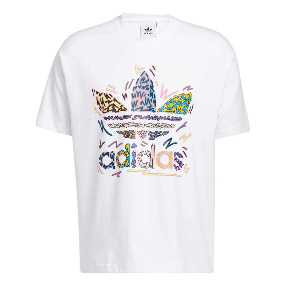 adidas originals SS22 Cartoon Logo Printing Round Neck Casual Short Sleeve Unisex White HC3076