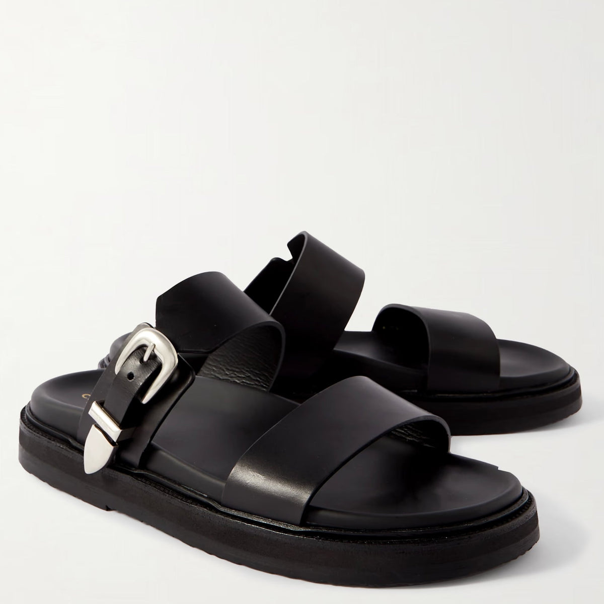 Womens Celine Black Leather Buckle Sandals