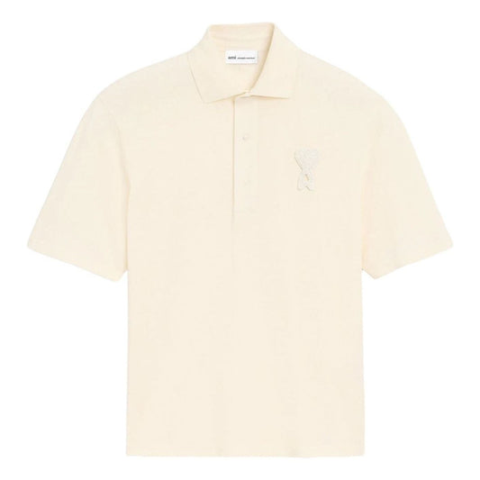 AMI Tone-on-Tone Heart Logo Patch Polo Shirt 'White Cream' UPL428-JE0221-136
