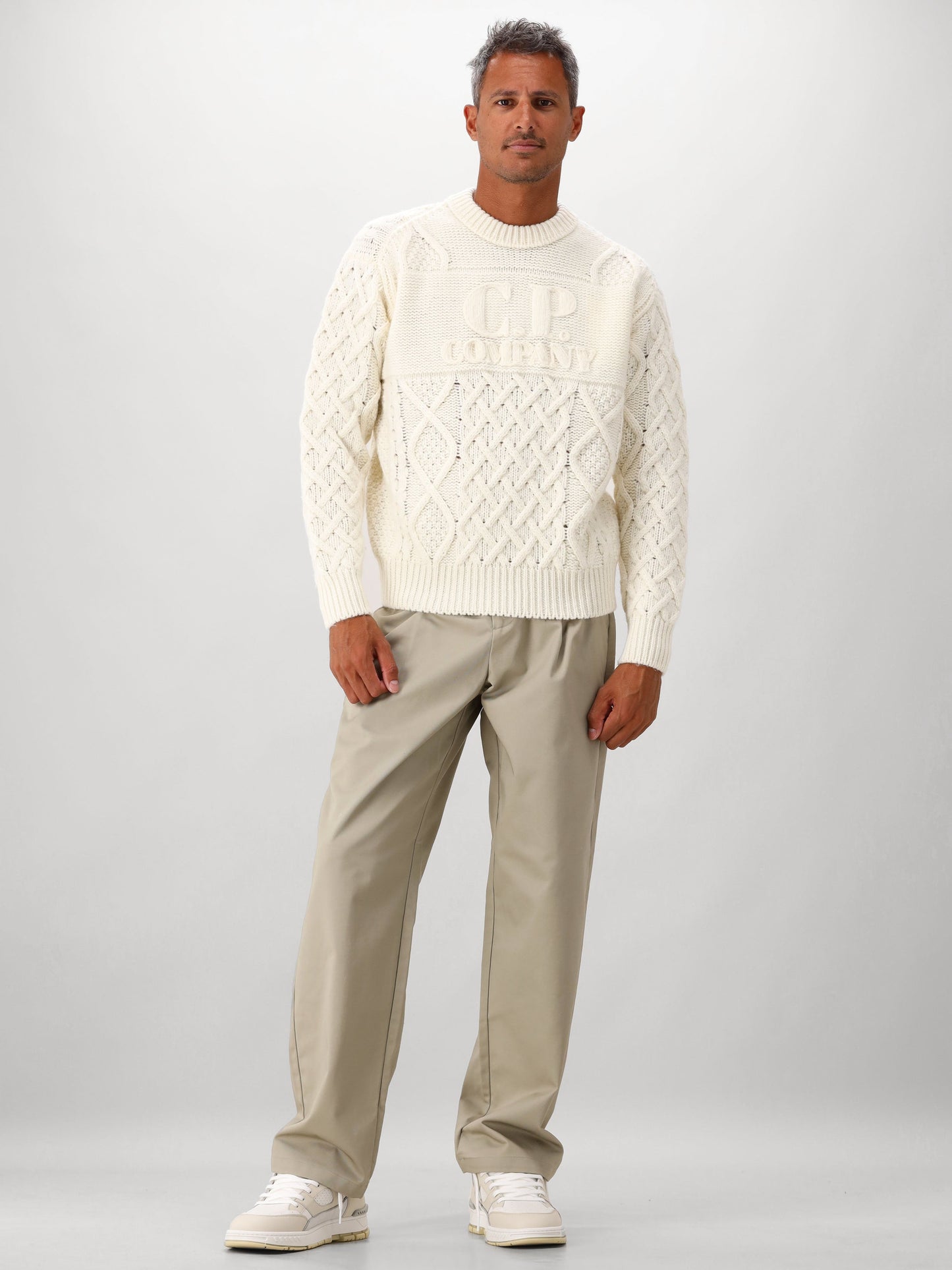 C.P. Company Gebreide Trui Wit Wool Soft Shetland