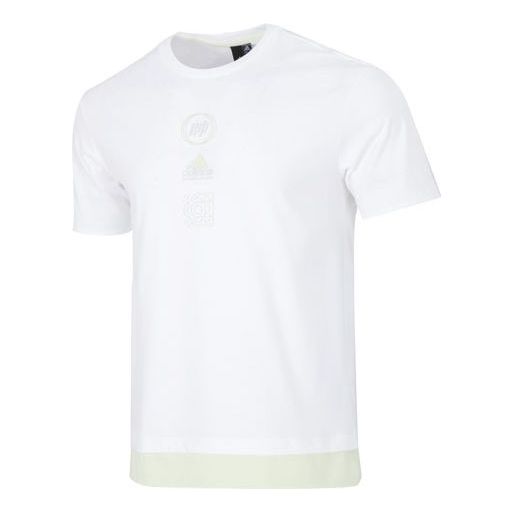 Men's adidas Colorblock Athleisure Casual Sports Short Sleeve White T-Shirt HE9921