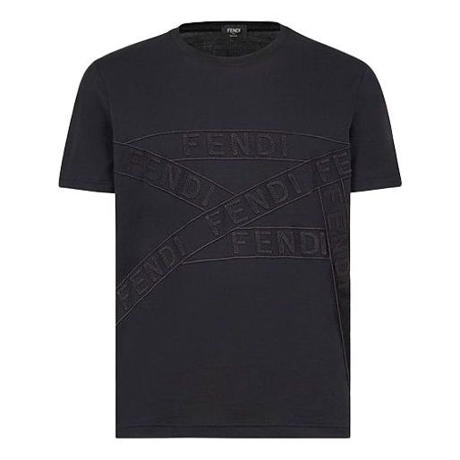 Men's FENDI SS21 Casual Alphabet Printing Round Neck Short Sleeve Black FAF532AD3QF0GME