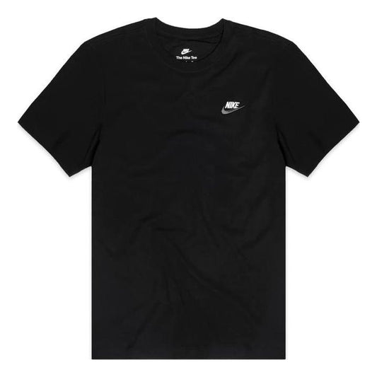 Nike Sportswear Club Embroidered Logo Solid Color Round Neck Short Sleeve Black AR4997-014