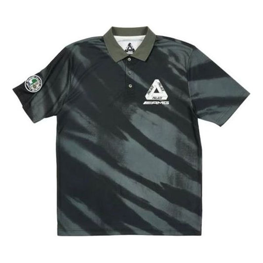 PALACE SS21 x AMG Crossover Polo Charcoal Triangle Logo Tie Dye Short Sleeve Dark Green Polo Shirt P20AMGES001
