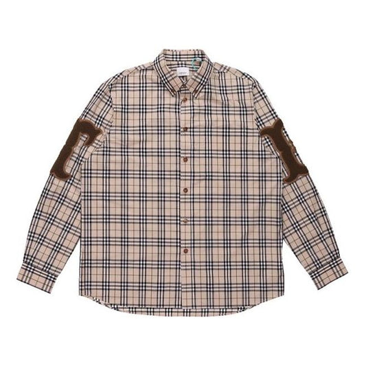 Men's Burberry Alphabet Pattern Vintage Plaid Long Sleeves Shirt Yellow 80423501