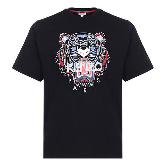 Men's KENZO Tiger Head Pattern Loose Round Neck Short Sleeve Black T-Shirt FA55TS5004YA