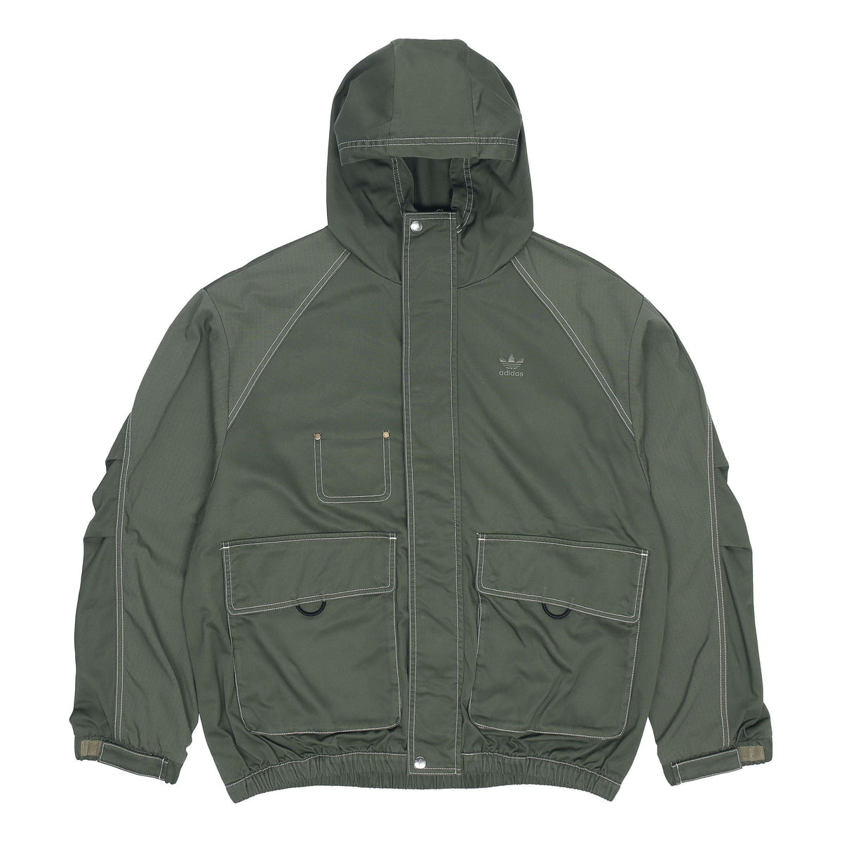 Men's adidas originals Ww Hooded Jkt Sports Embroidered Logo Cargo Solid Color Hooded Jacket Army Green HM8017