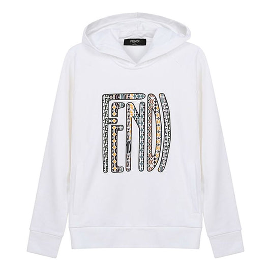 Men's FENDI SS21 Alphabet Pattern Cotton Hooded Long Sleeves White FAF595AE8IF0ZNM