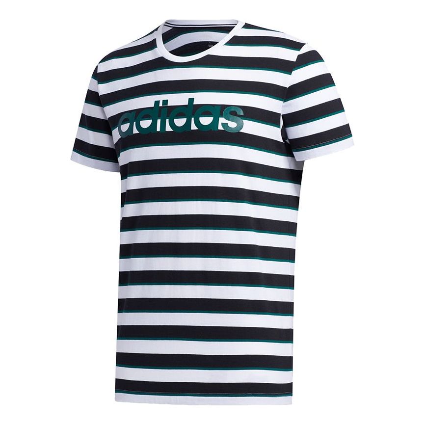 adidas neo M Esntl Lg S T3 Logo Printing Stripe Sports Short Sleeve Black FP7426