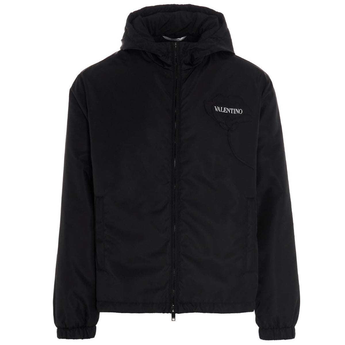 Valentino Black Hooded Logo Windbreaker