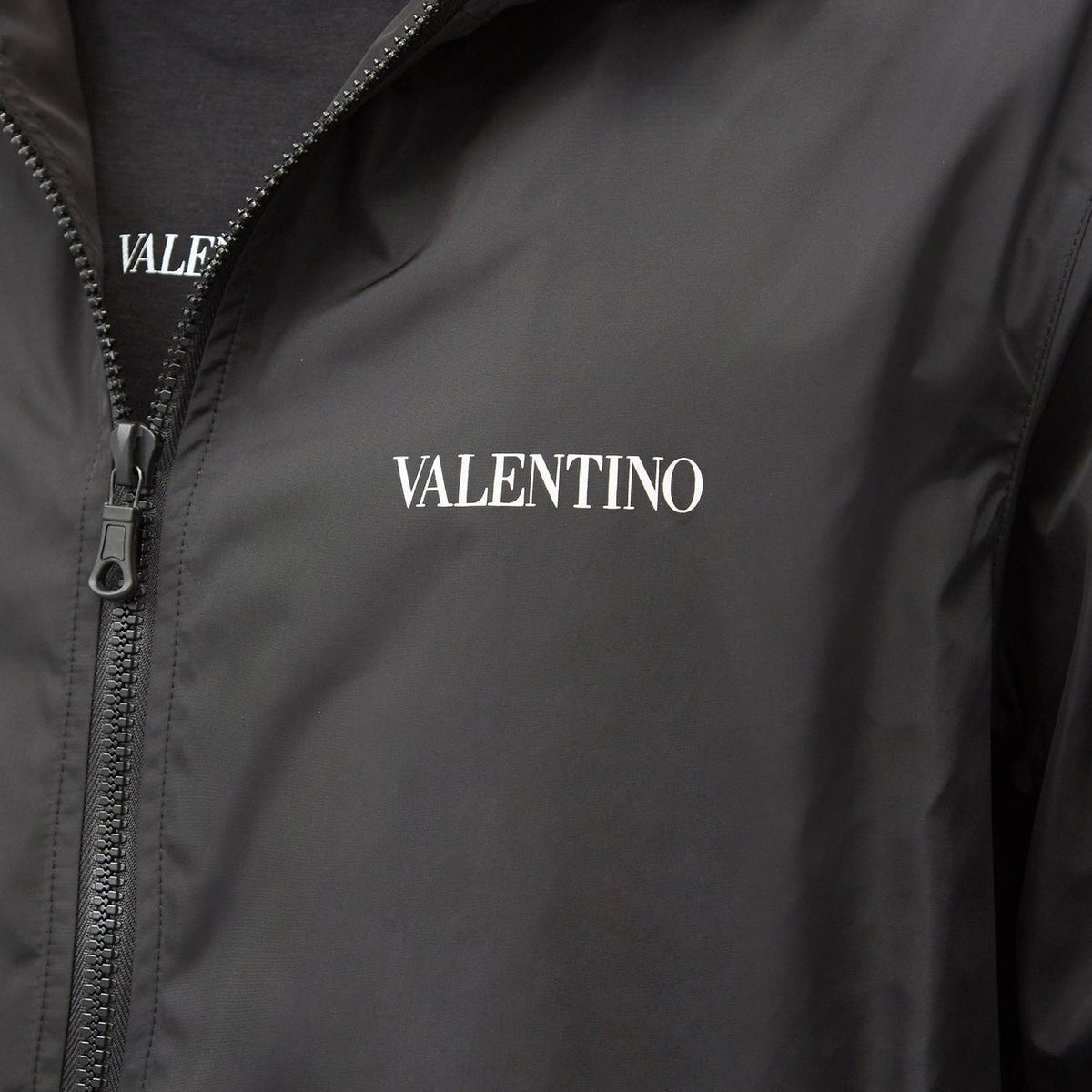 Valentino Black Hooded Logo Windbreaker
